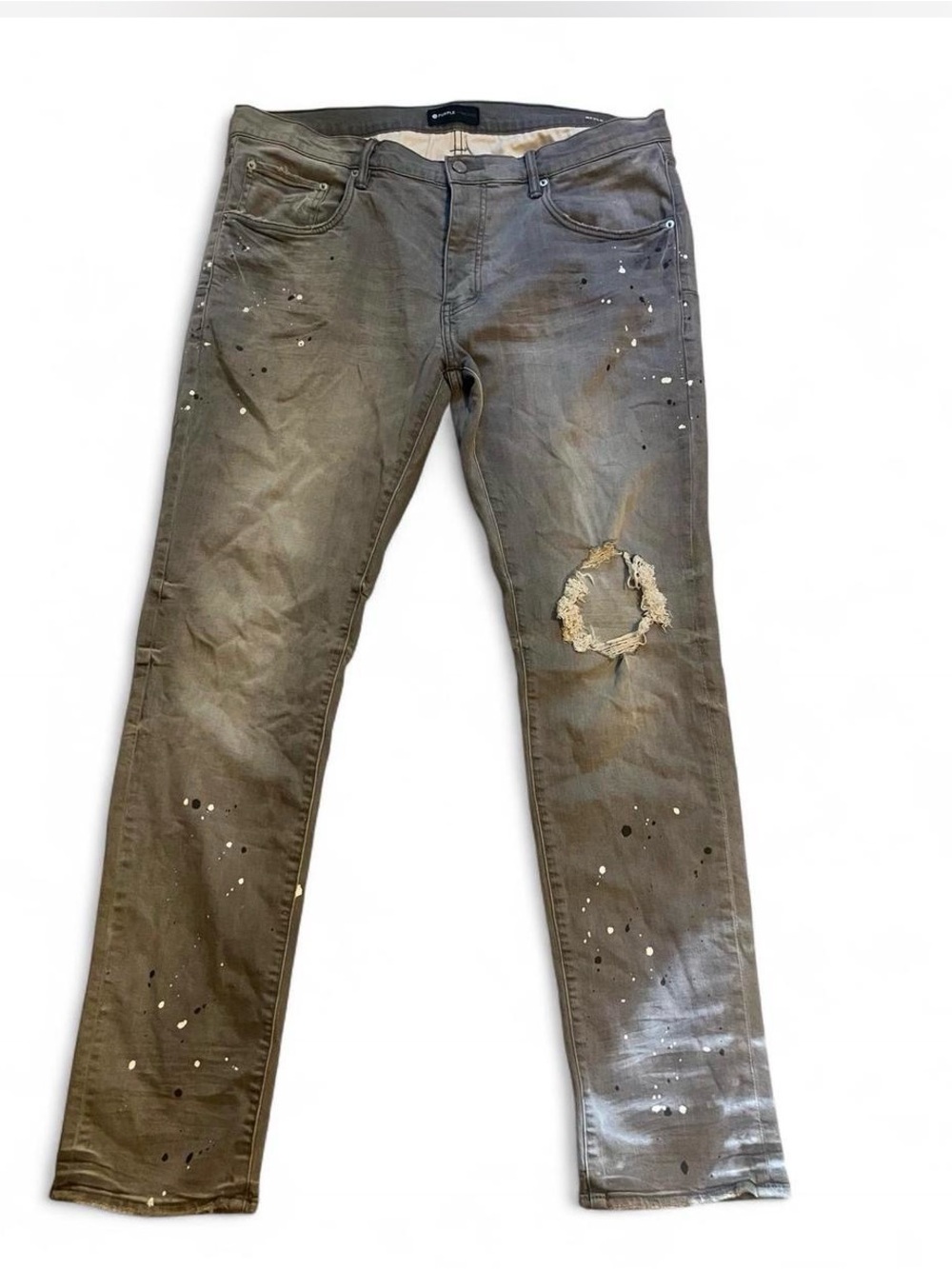 Men's Purple Brand Slim Straight Distressed Paint-Splatter‎ Jeans - Gray
